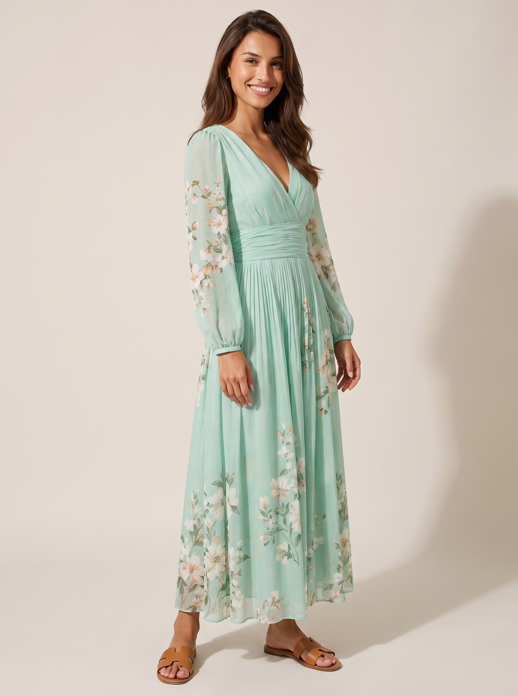 Floral Pleated Maxi Dress