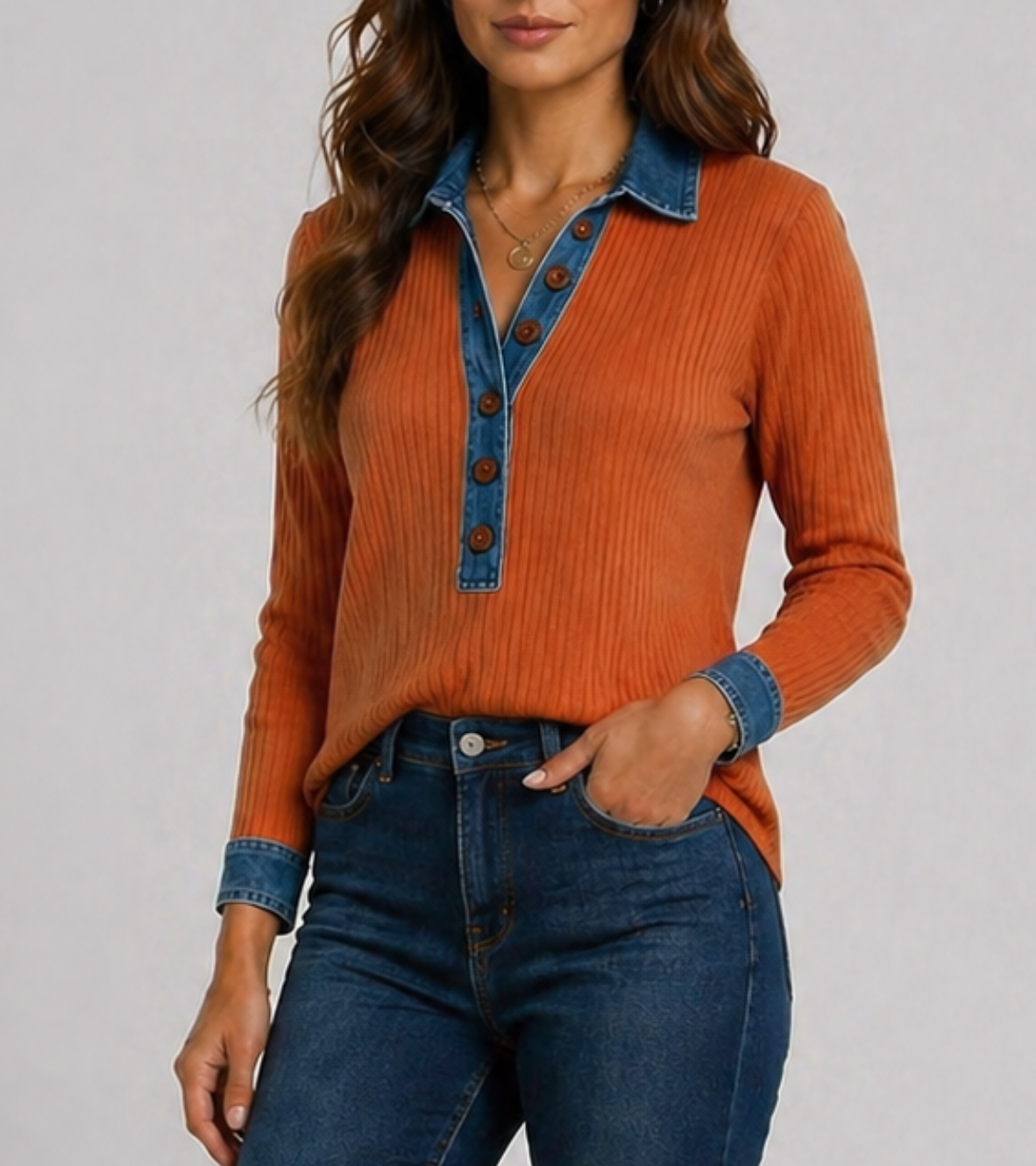 Casual Denim Collar Sweater
