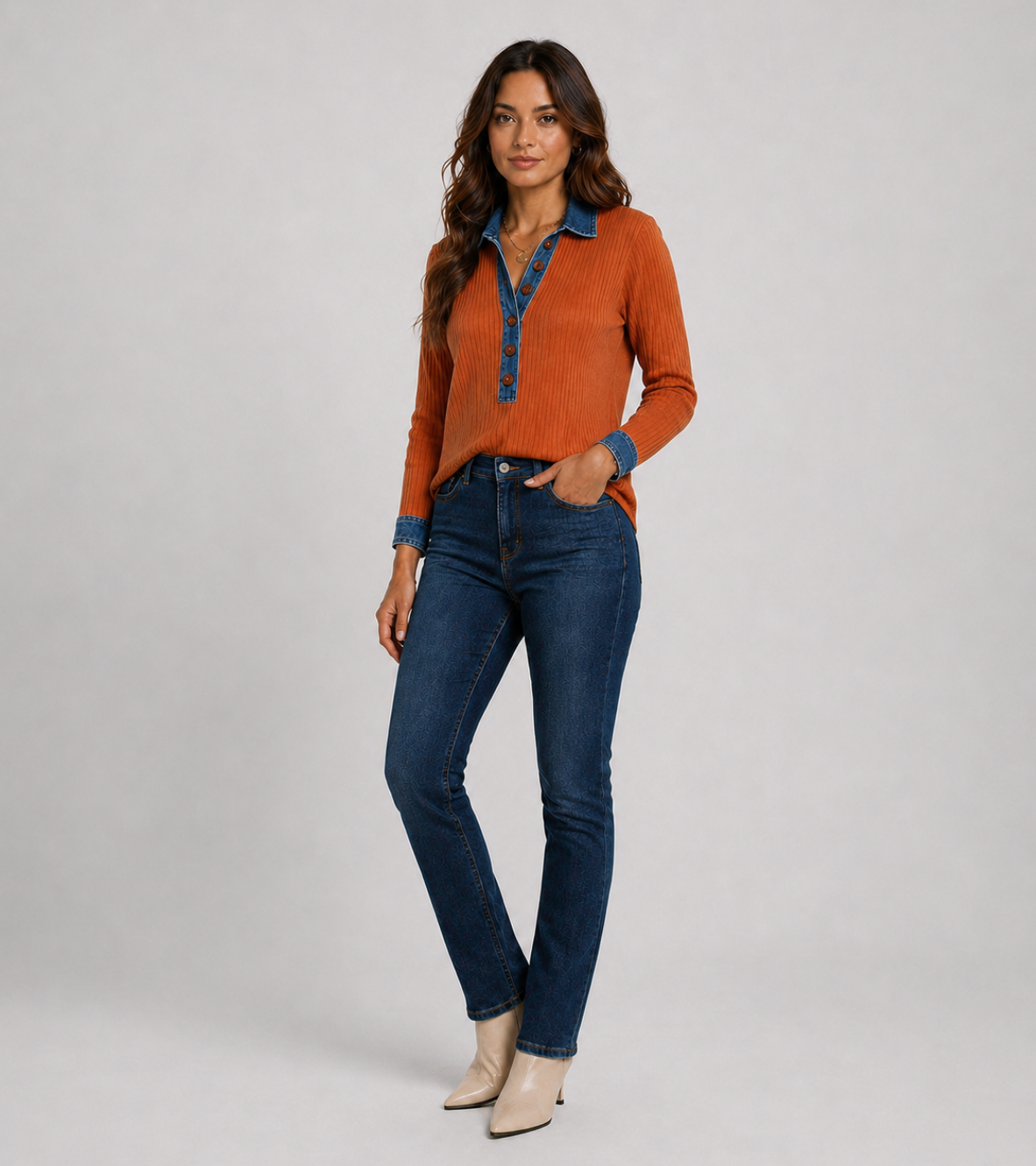 Casual Denim Collar Sweater