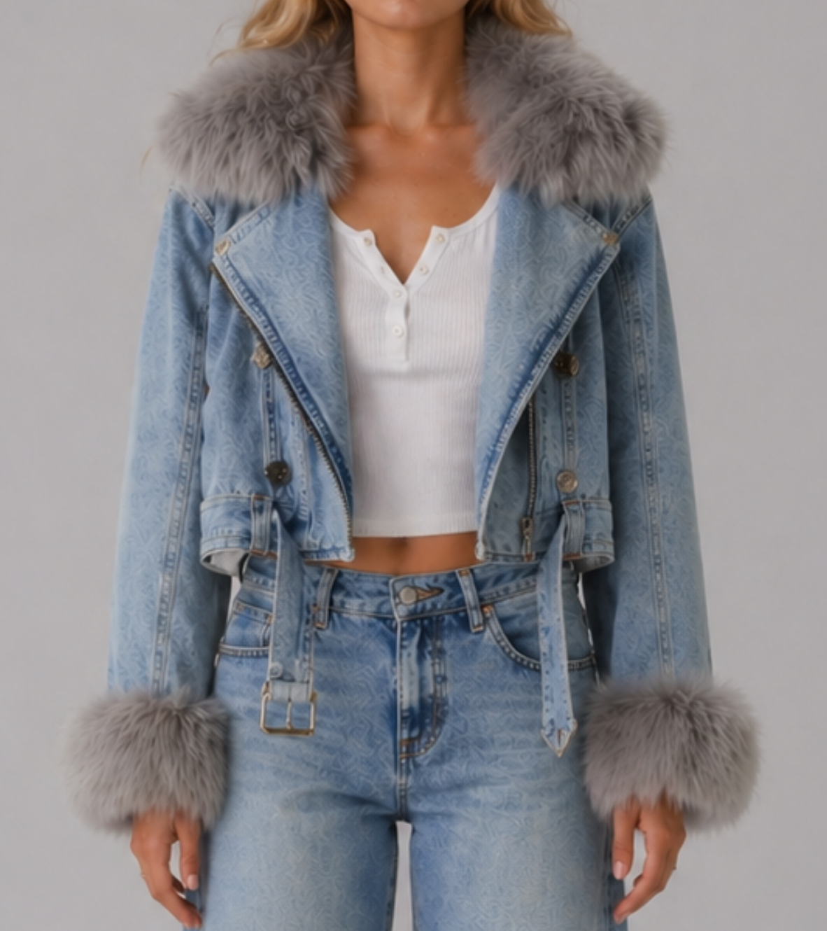 Faux Fur Denim Jacket