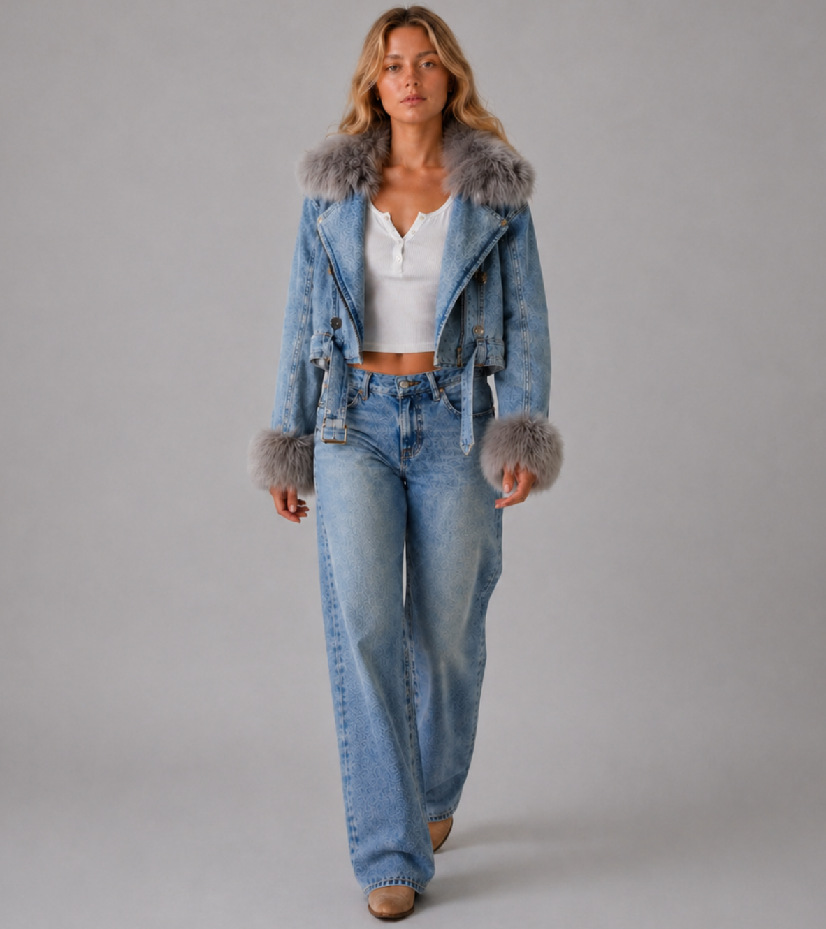 Faux Fur Denim Jacket