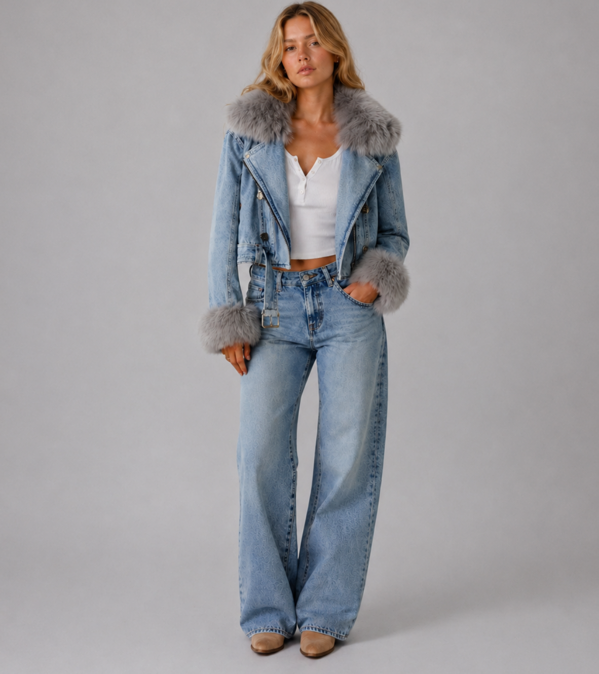 Faux Fur Denim Jacket