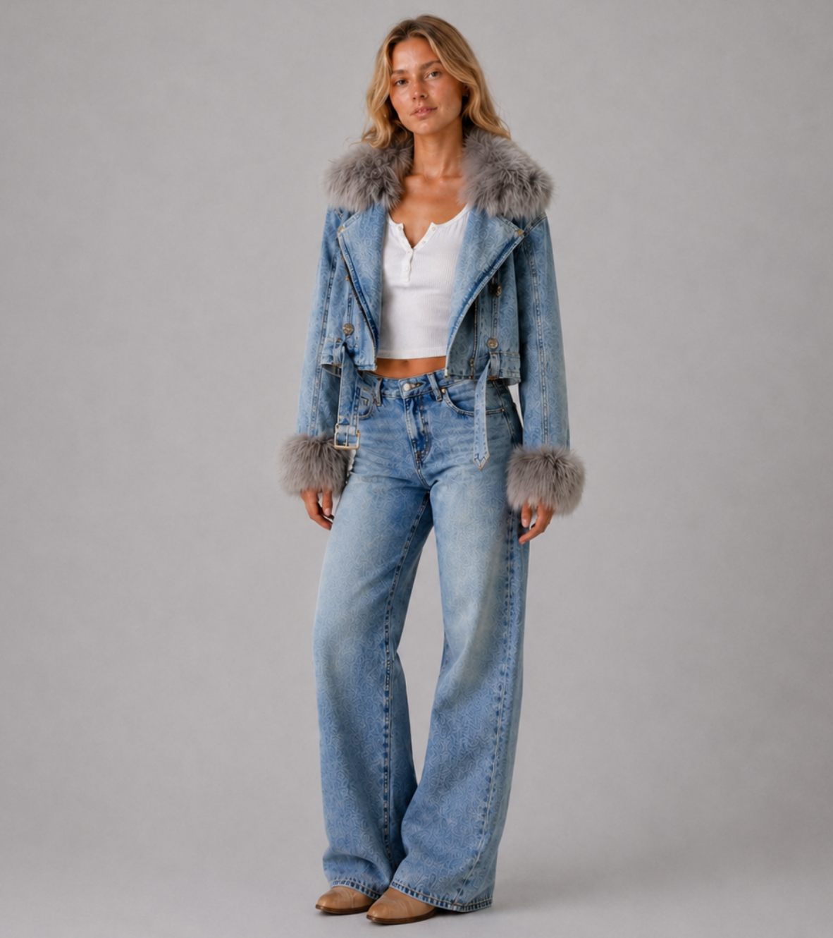 Faux Fur Denim Jacket