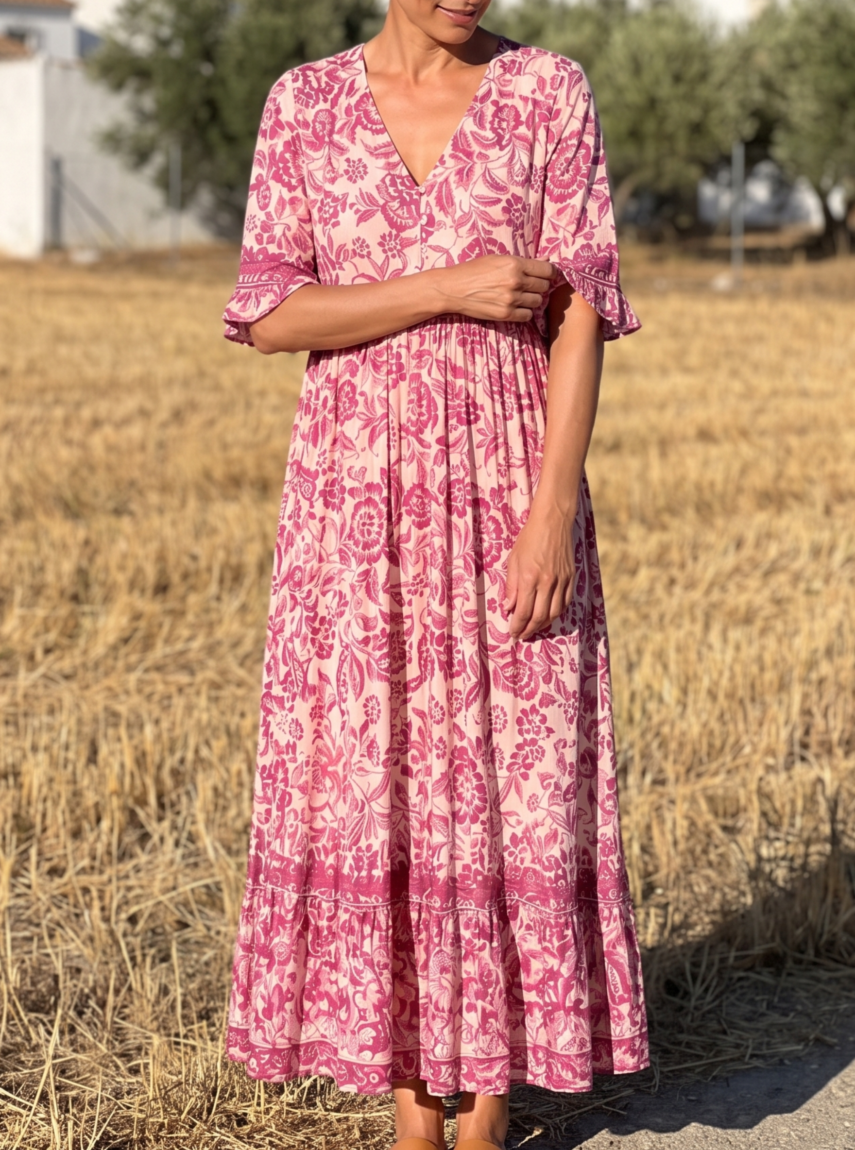Floral Border Maxi Dress