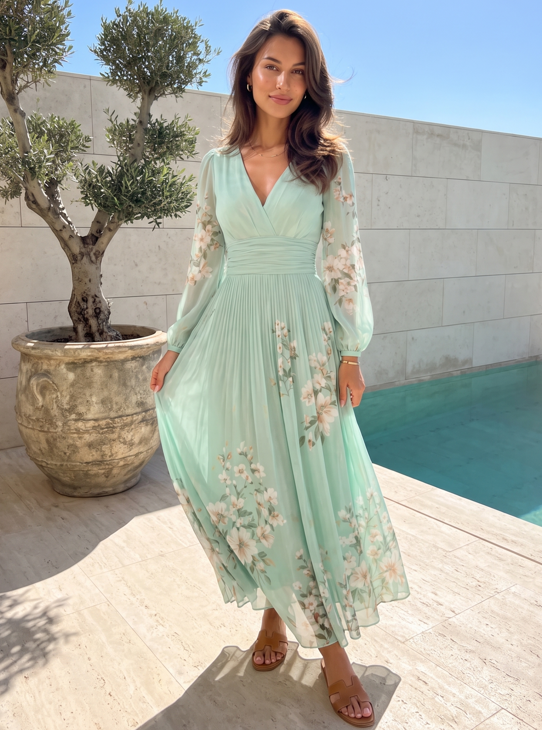 Floral Pleated Maxi Dress