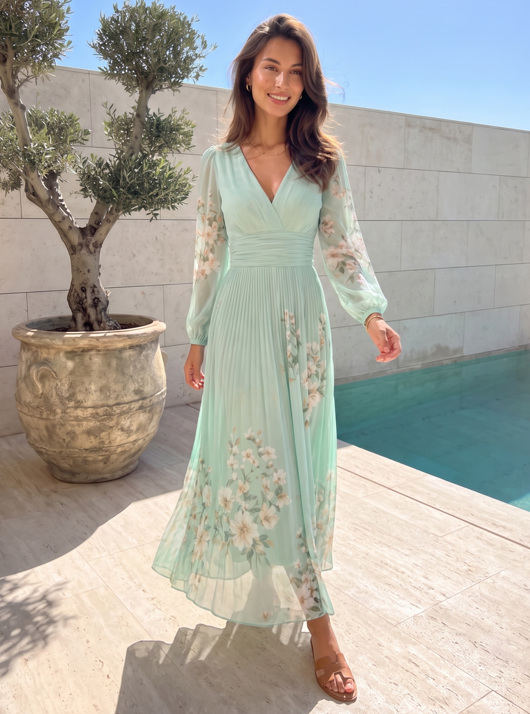 Floral Pleated Maxi Dress
