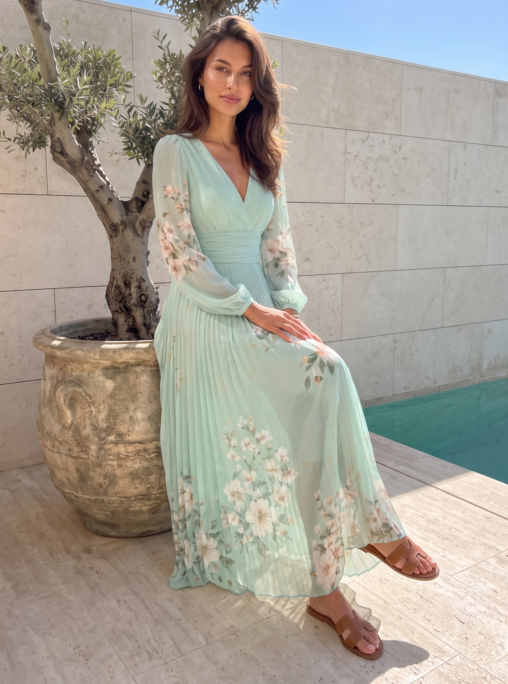 Floral Pleated Maxi Dress