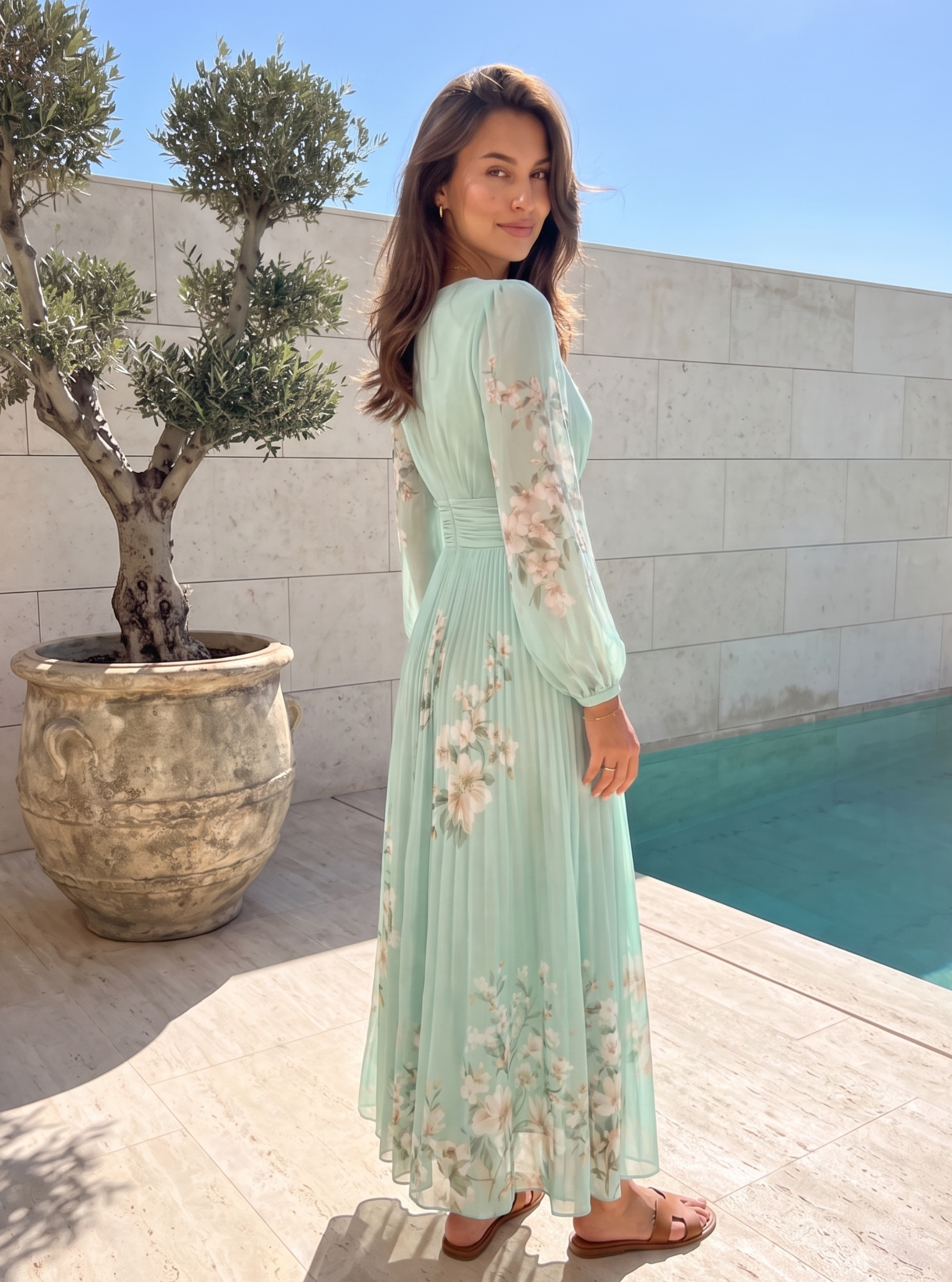 Floral Pleated Maxi Dress