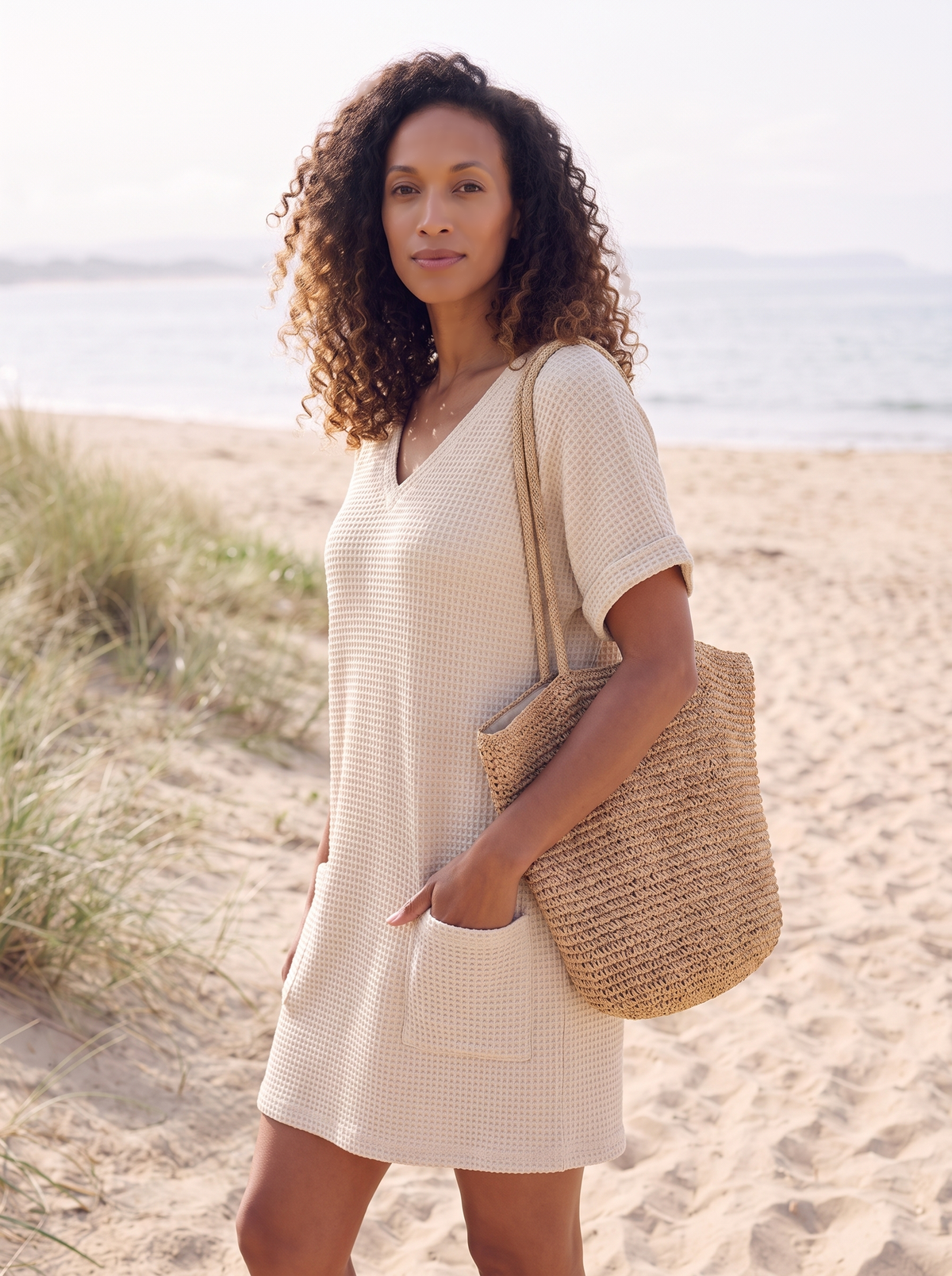 V-Neck Cover-Up Mini Dress
