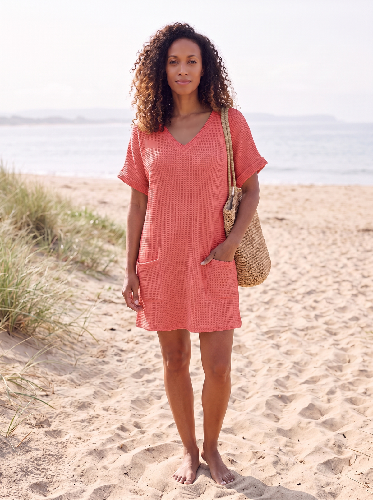 V-Neck Cover-Up Mini Dress