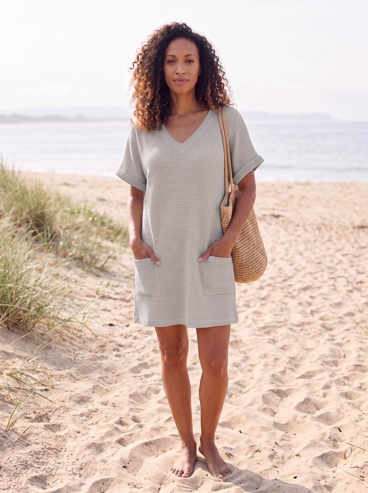 V-Neck Cover-Up Mini Dress