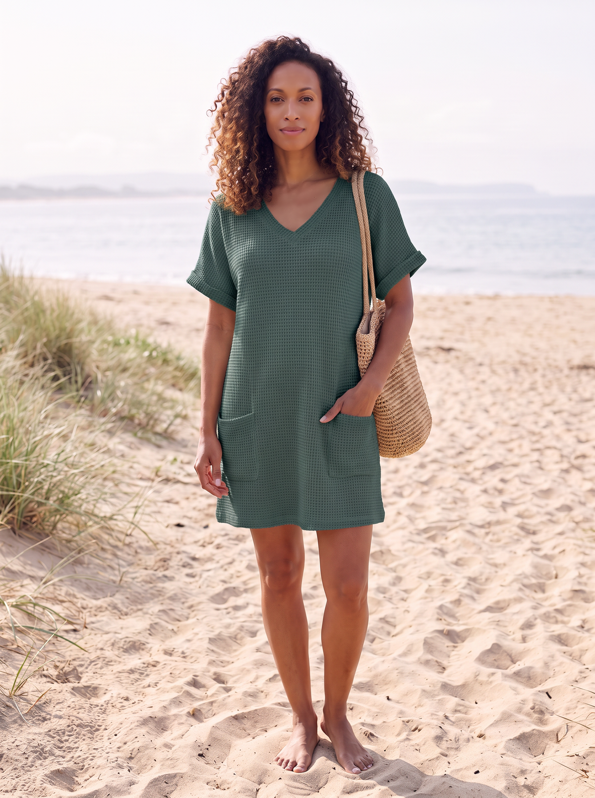 V-Neck Cover-Up Mini Dress