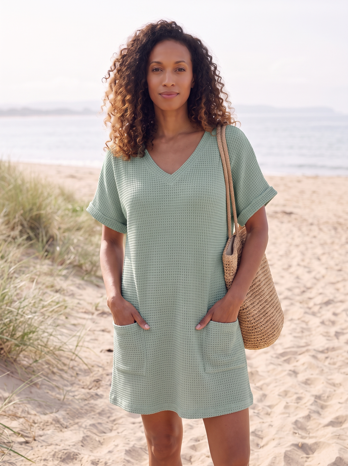 V-Neck Cover-Up Mini Dress