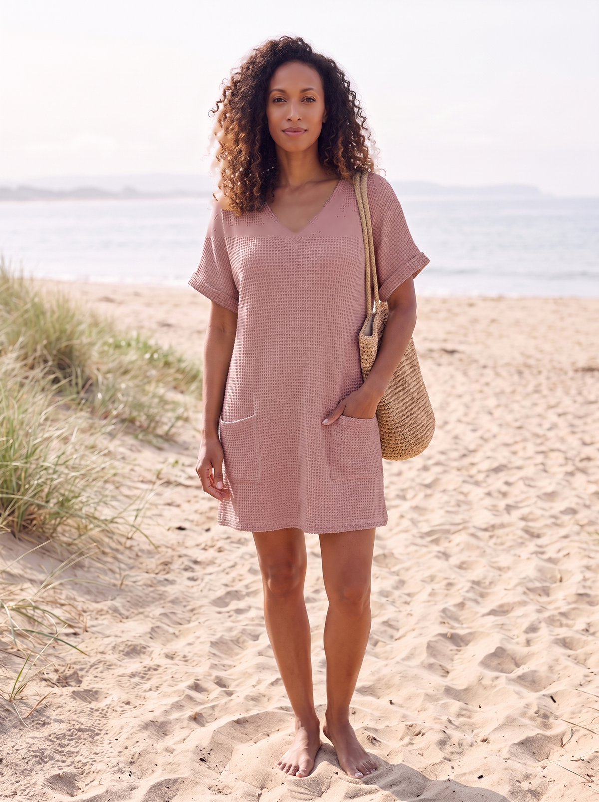 V-Neck Cover-Up Mini Dress