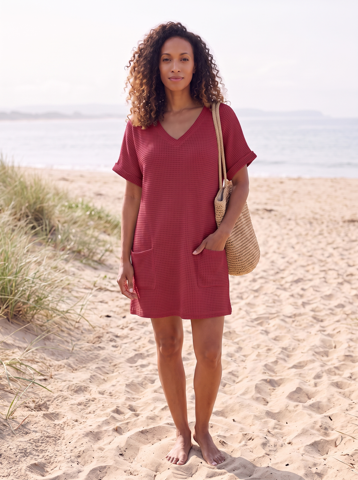 V-Neck Cover-Up Mini Dress